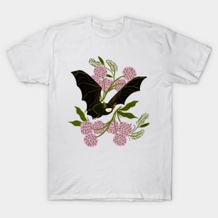 Black Bat with Cotton Flowers T-Shirt